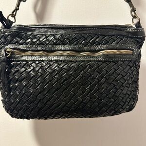 Chic Black vintage Woven Leather Crossbody Bag